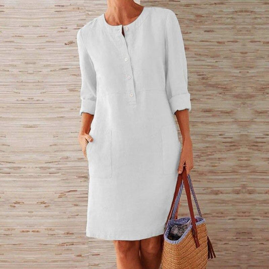 Classic Linen Style Knee Length Dress