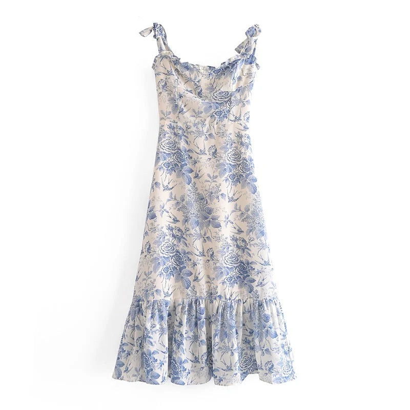 Lovely Vintage Blue Floral Maxi Dress