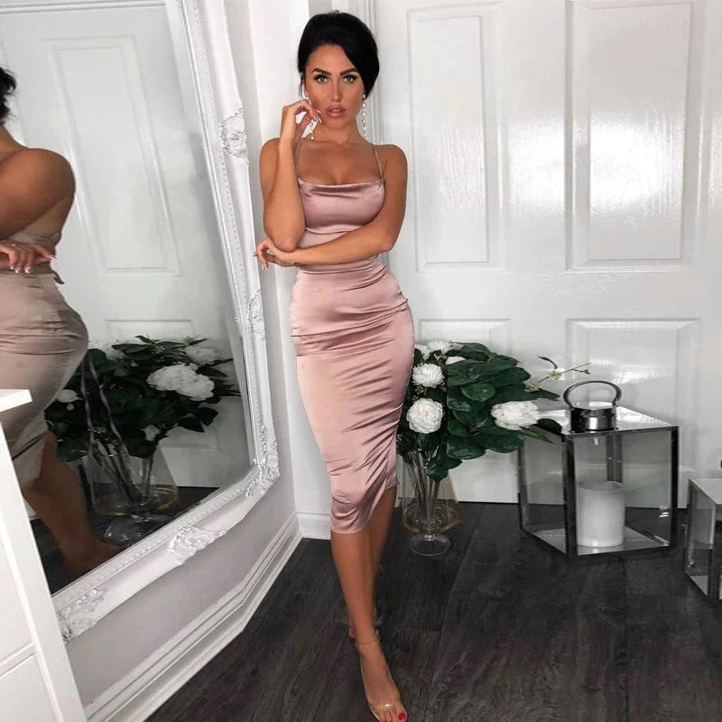 Moment of Chic Satin Backless Midi Dress