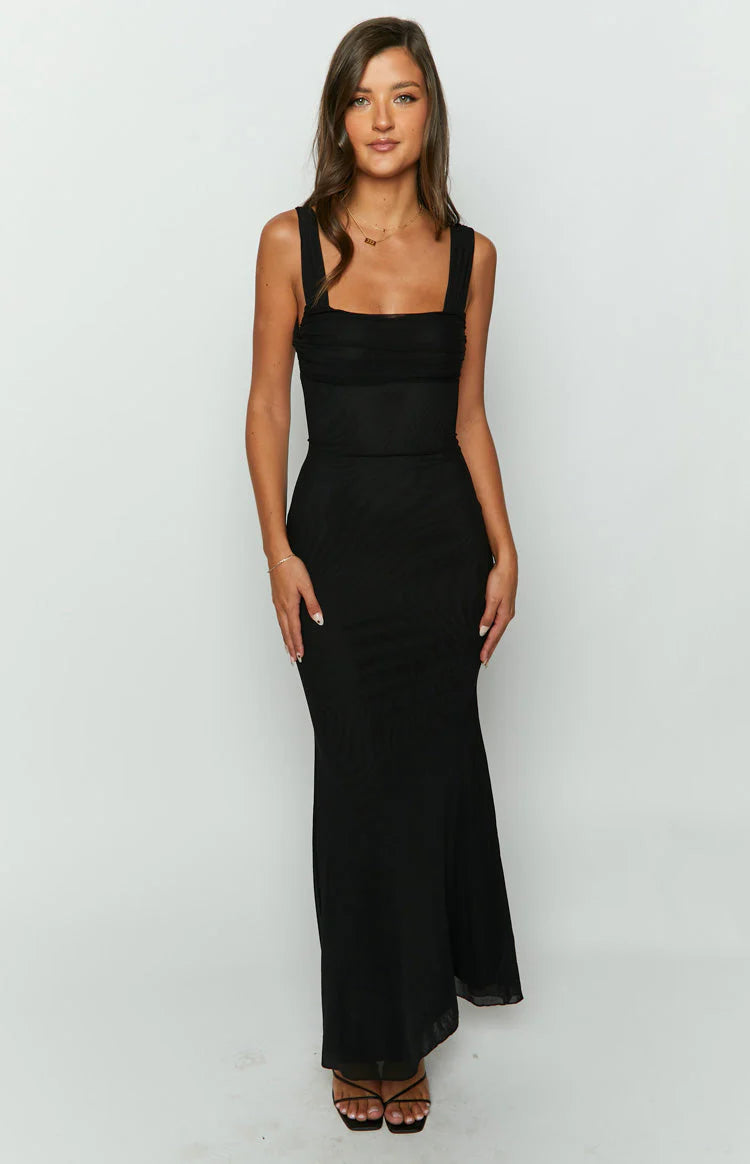 Beverley Black Mesh Maxi Dress