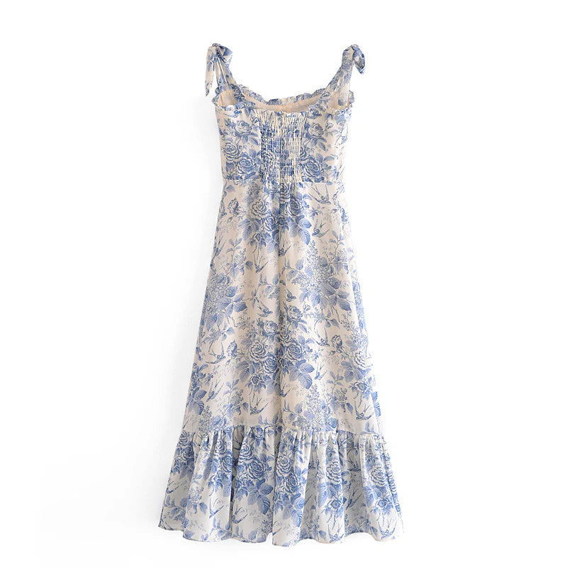 Lovely Vintage Blue Floral Maxi Dress