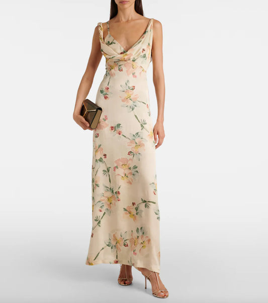 Floral Draped Maxi Dress