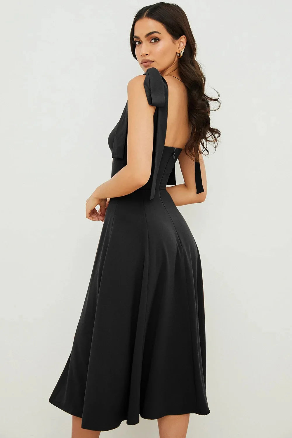 Looking Up Tie-Strap Corset Midi Dress