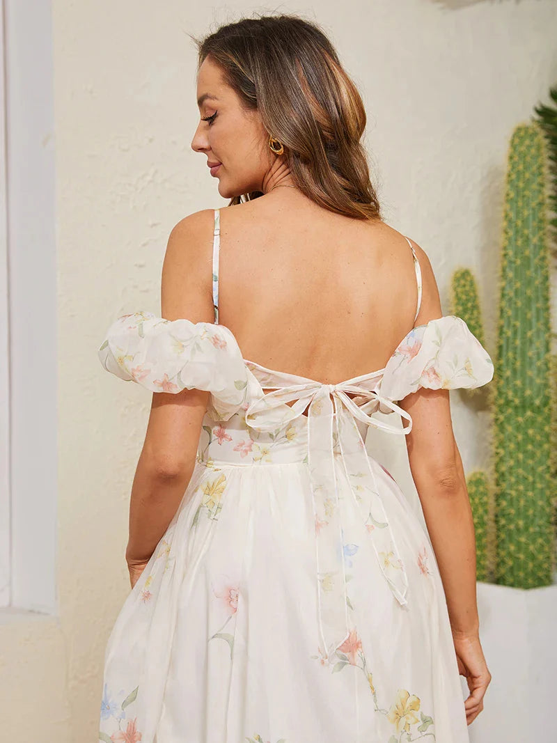 Sweet At Heart White Off shoulder Corset Chiffon Dress