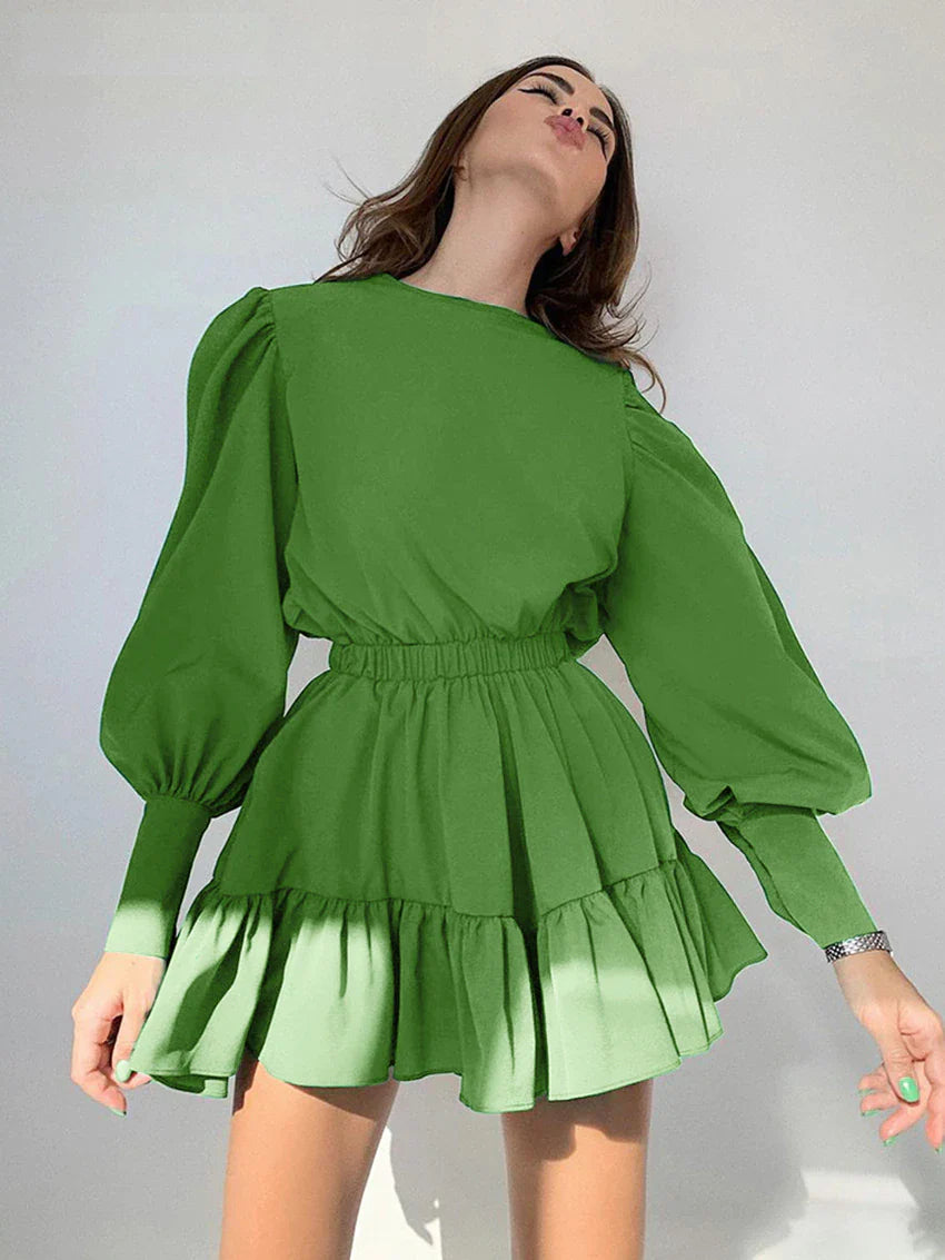 Karina Ruched Waist & Ruffles Mini Dress