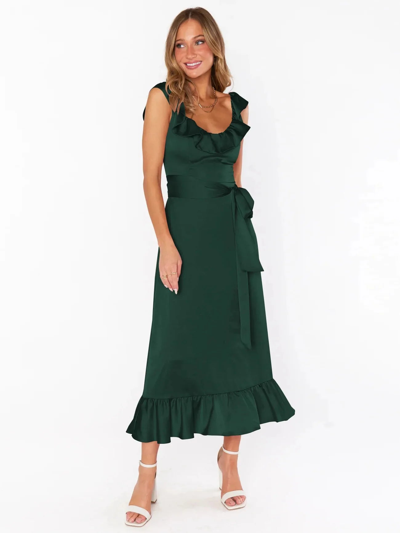 Divine Ruffle Ribbon Belt Midi Dress