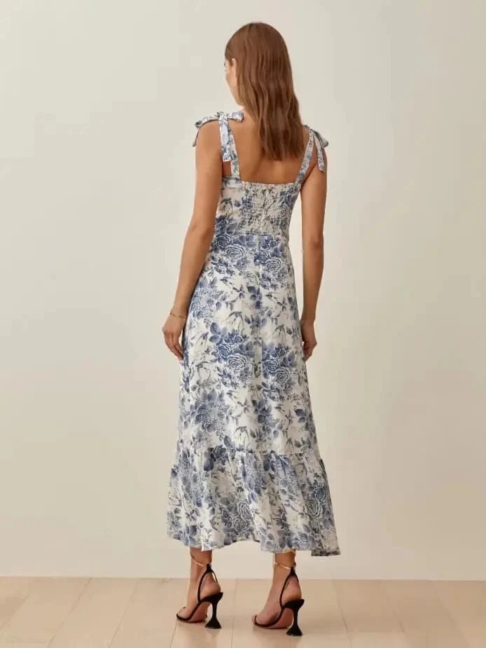 Lovely Vintage Blue Floral Maxi Dress