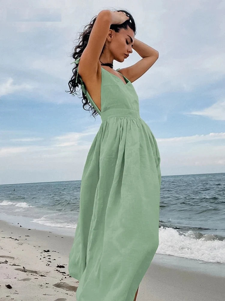 Lovely Crush Backless Tie-Strap Midi Dress