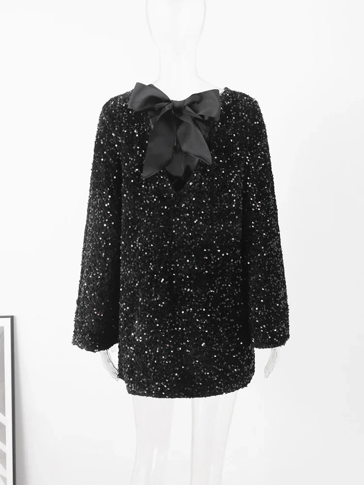 Forever Tied Sequin Tie-Back Mini Dress