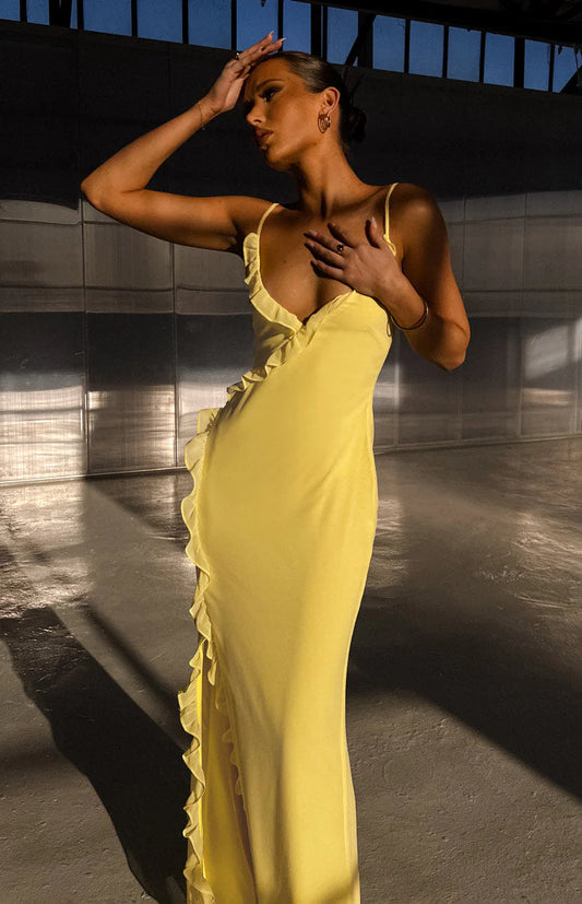 Nahanee Yellow Ruffle Maxi Dress