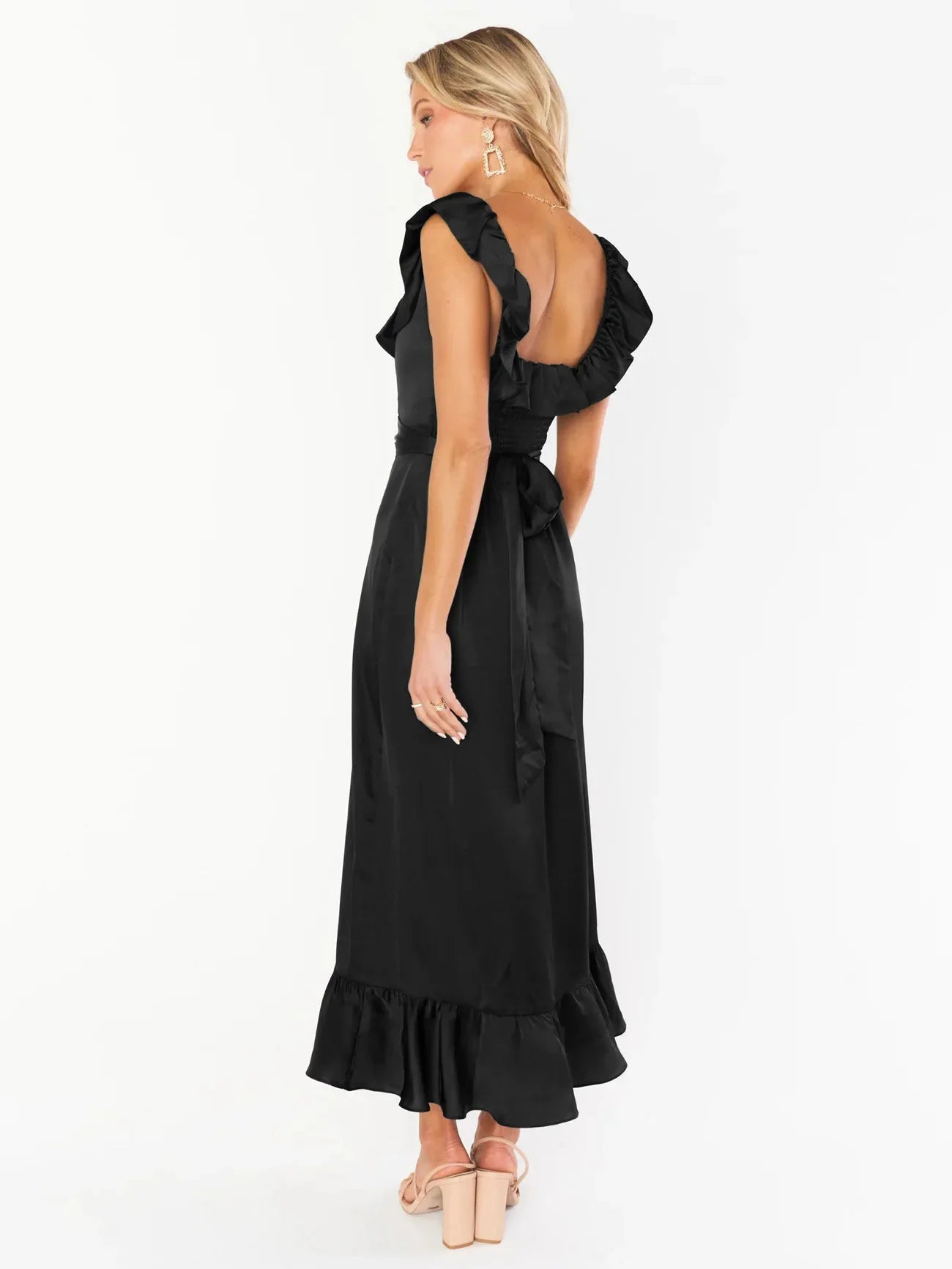 Divine Ruffle Ribbon Belt Midi Dress