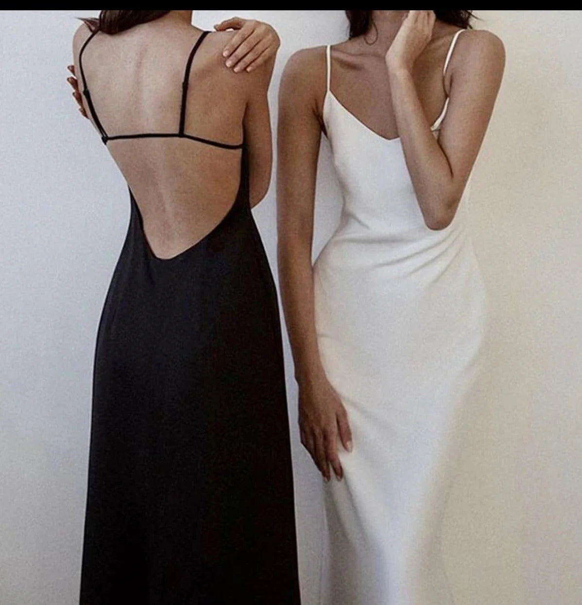 Elegant Mode Backless Satin Slip Midi Dress