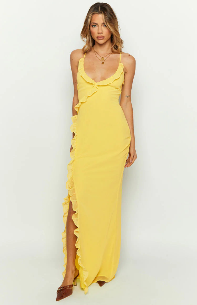 Nahanee Yellow Ruffle Maxi Dress