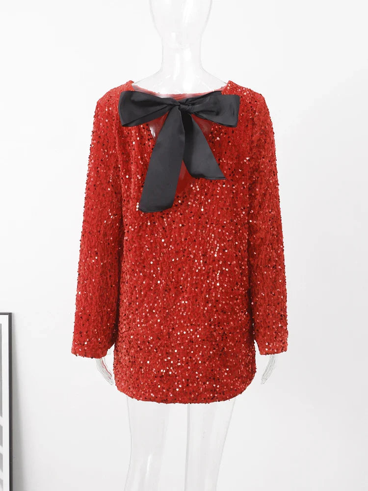 Forever Tied Sequin Tie-Back Mini Dress