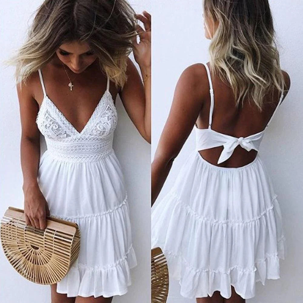 Lace Tiered Beach Mini Dress