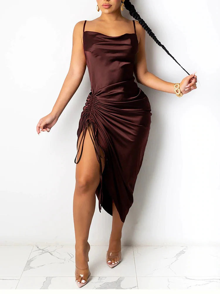 Symphony Satin side Ruched Dress