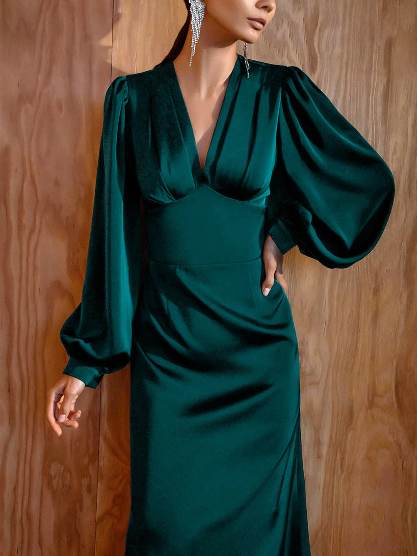 Talk About Divine Long Puff Sleeves Midi Dress