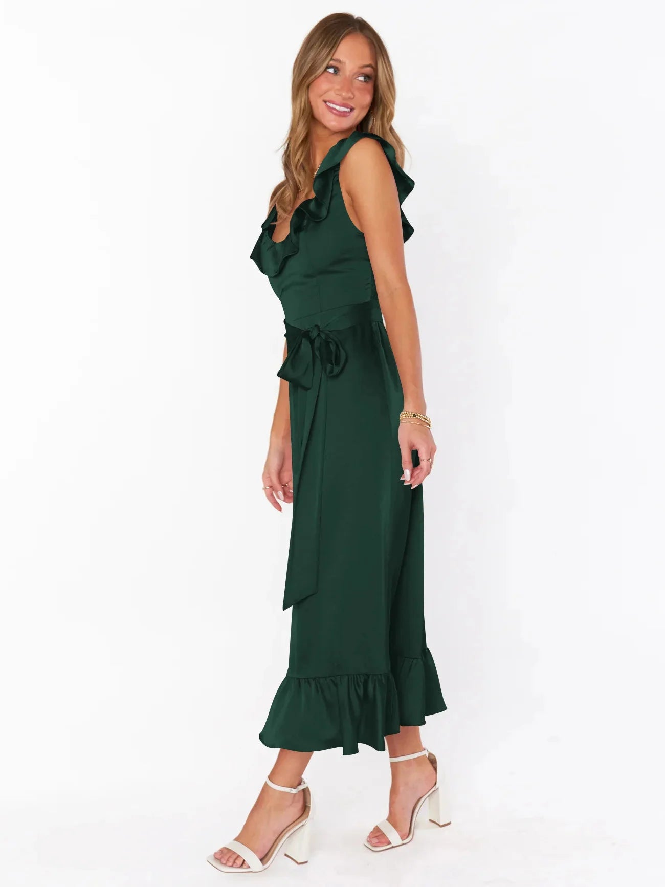 Divine Ruffle Ribbon Belt Midi Dress