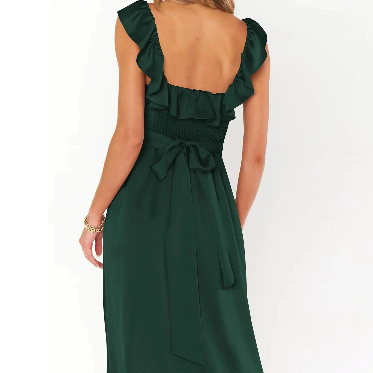 Divine Ruffle Ribbon Belt Midi Dress