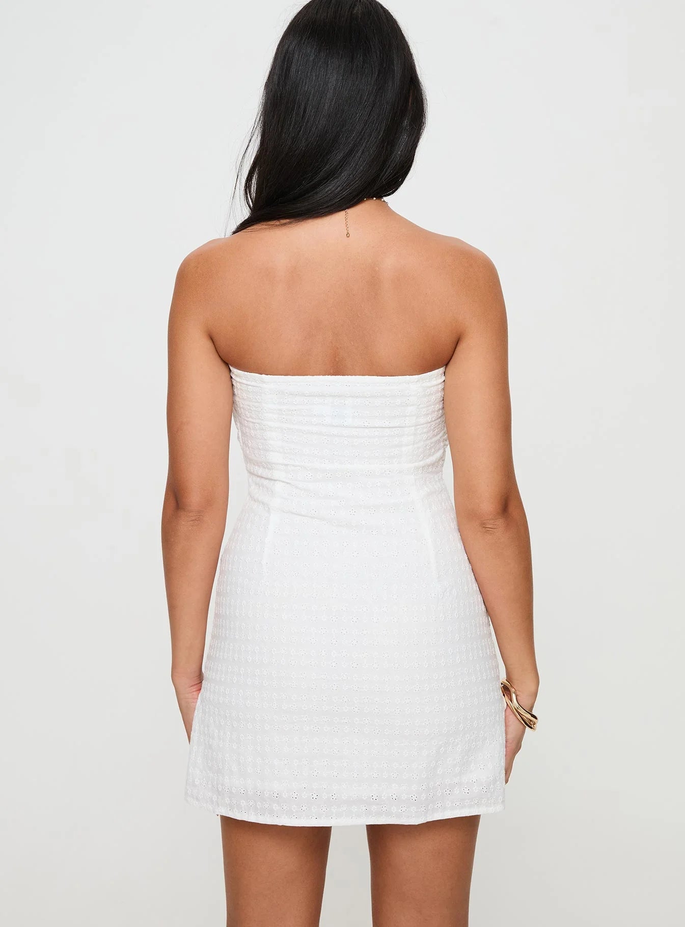 Irena Broderie Strapless Mini Dress White