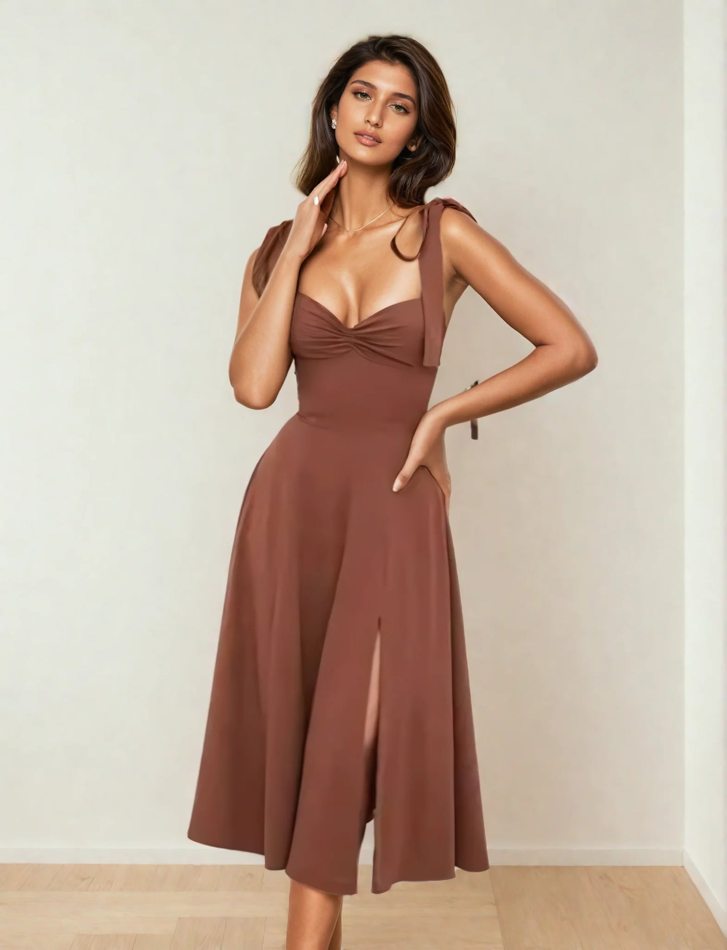 Looking Up Tie-Strap Corset Midi Dress