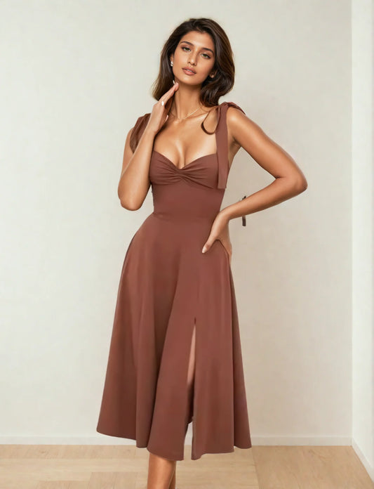 Looking Up Tie-Strap Corset Midi Dress