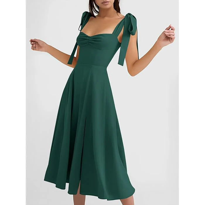 Looking Up Tie-Strap Corset Midi Dress