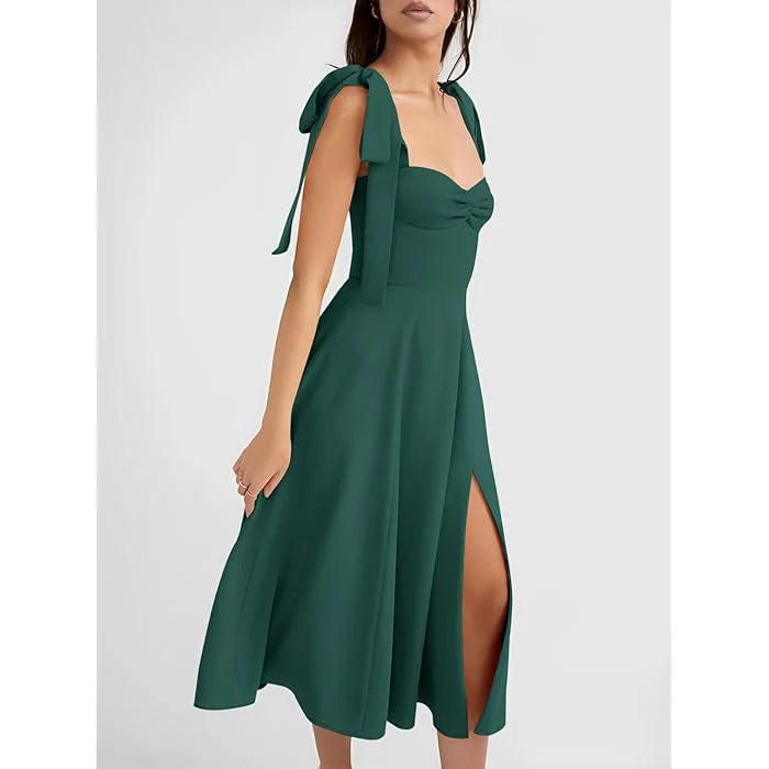 Looking Up Tie-Strap Corset Midi Dress